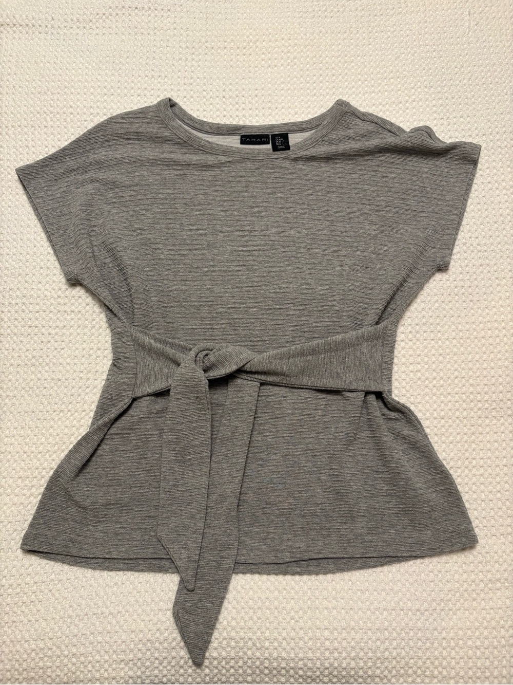 Tahari Heather Gray Tie-Waist Short Sleeve Tunic Medium
